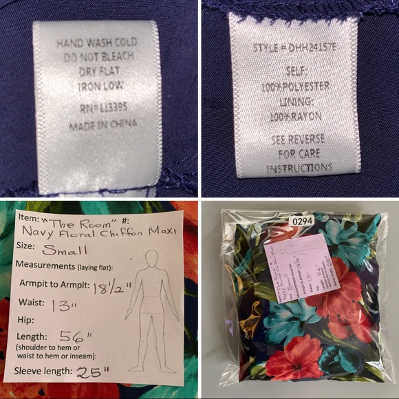 “The Room” Navy Floral Chiffon Maxi Wrap Dress Sm - Picture 6 of 8